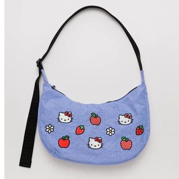NWT Baggu Medium Crescent Bag -  Embroidered Hello Kitty & Apple (Bluebell) - Picture 3 of 9